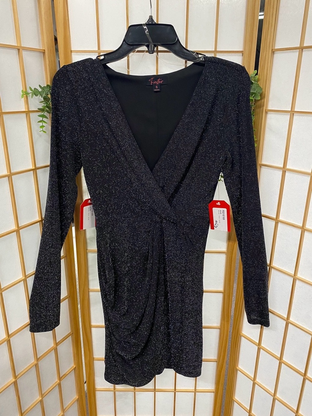 Fiesta Black Sparkle Wrap Long Sleeve Mini Dress